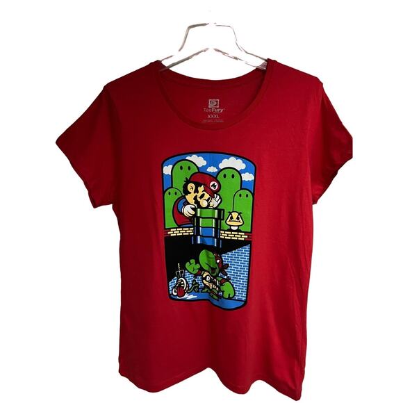 TeeFury Red Graphic Teenage Mutant Ninja Turtles Mario Bros Mashup T-Shirt 3XL - Picture 1 of 3